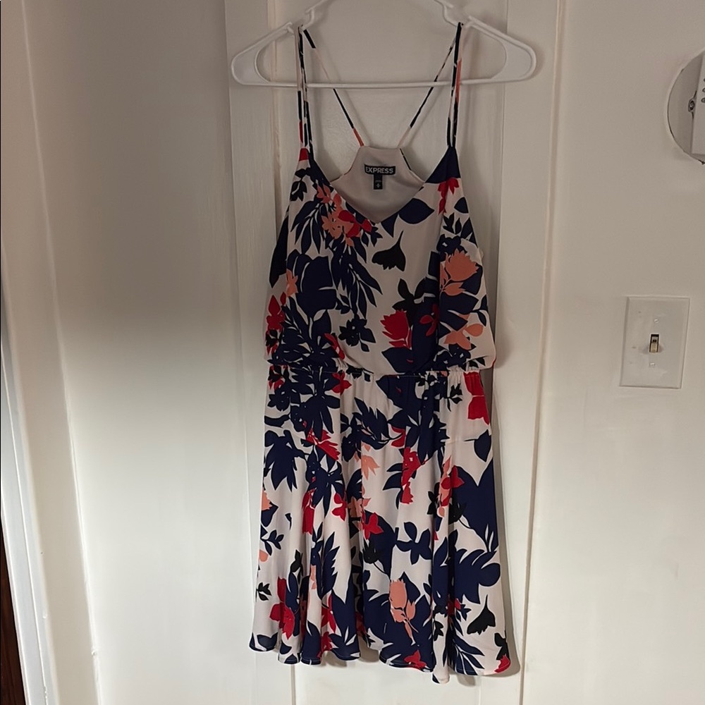 Express Blue and Pink Spaghetti Strap Mini Sundress